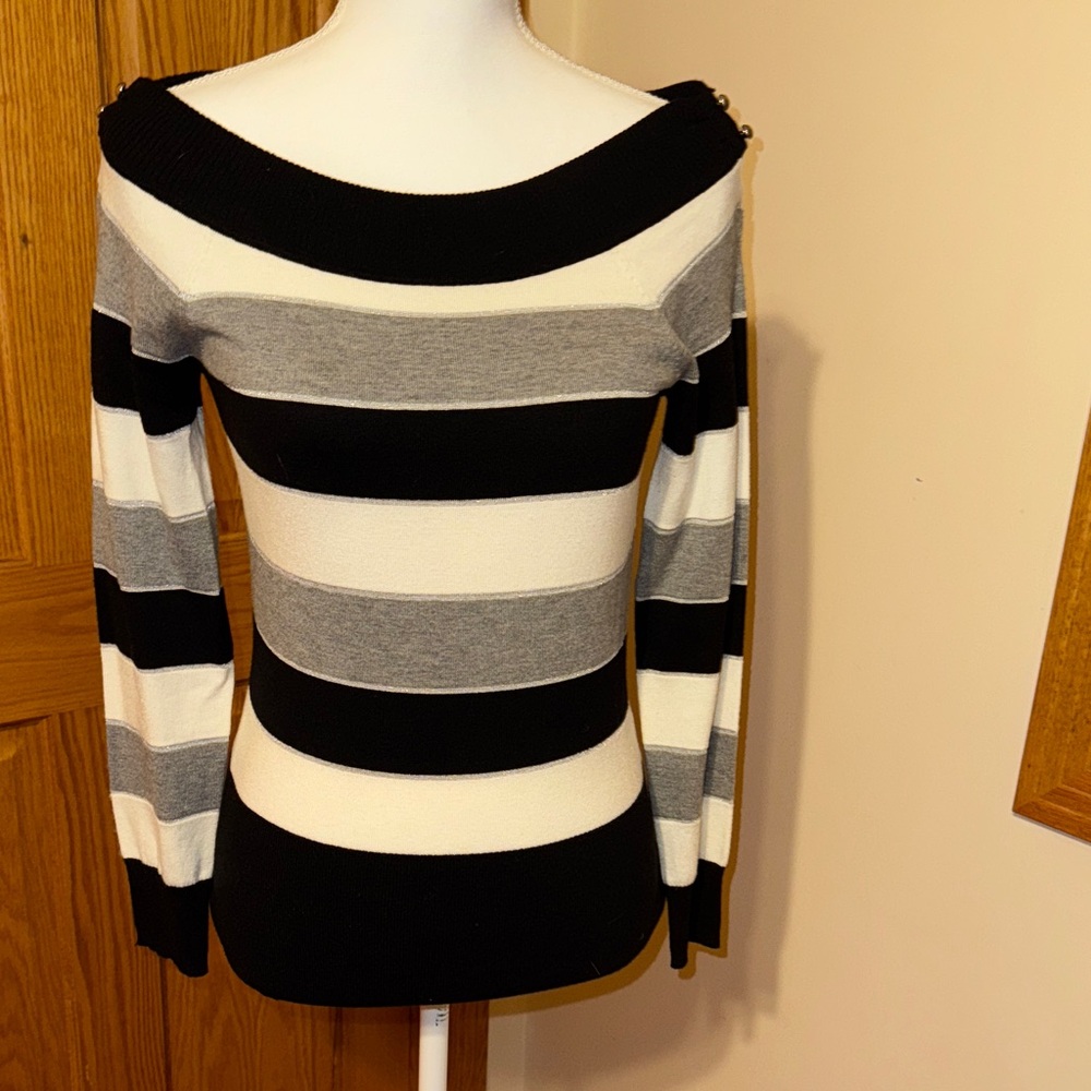 Striped Black and Gray Boat Neck Sweater